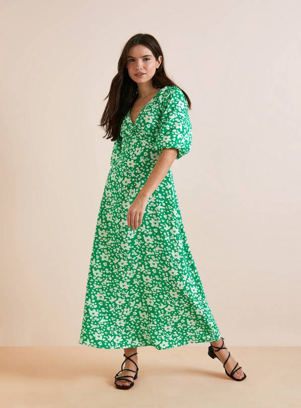 Everbelle Green Floral Tuck Sleeve Midaxi Dress 14